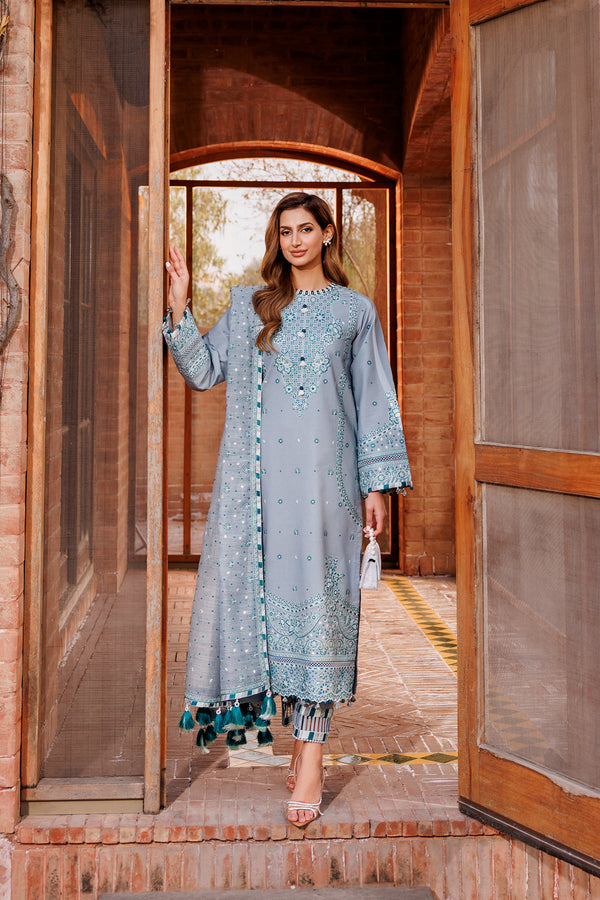 Farasha | Dastoor Embroidered Lawn SS24 | BERYL GREY - Pakistani Clothes for women, in United Kingdom and United States