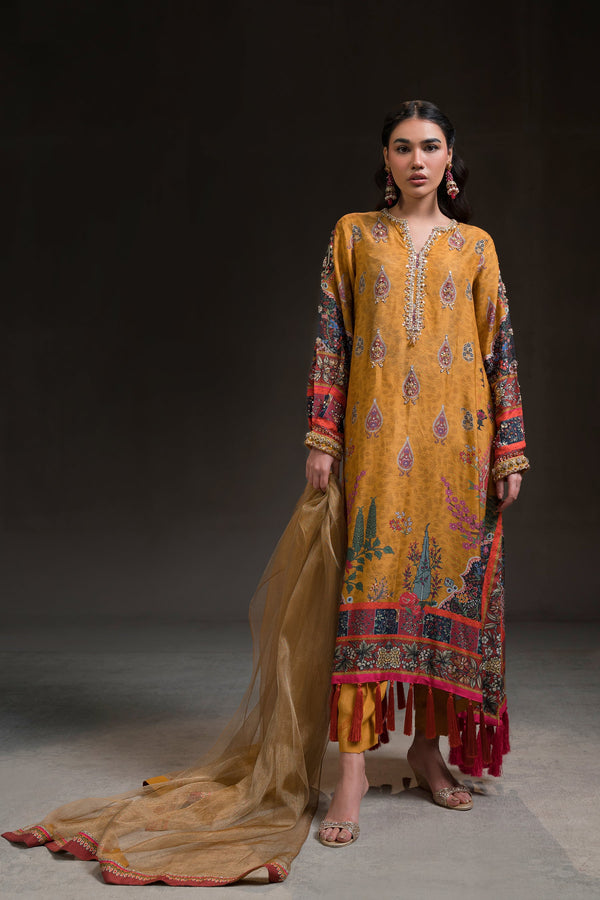 Ammara Khan | Glitz Luxury Pret 24 | MUSTARD GOLD KAFTAN SET (D-12)