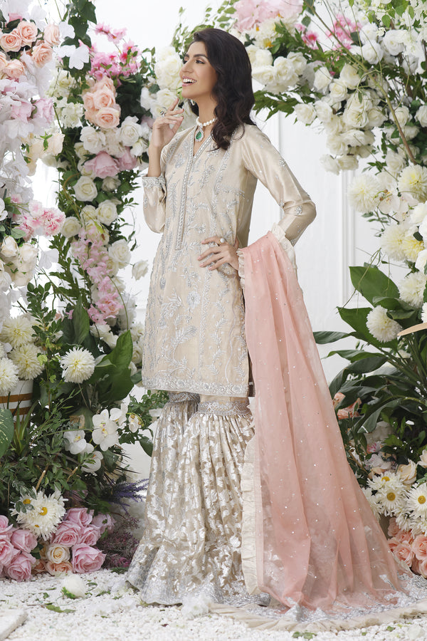 Wahajmkhan | Eden wedding Formals | GOLD GHARARA SUIT - Pakistani Clothes for women, in United Kingdom and United States