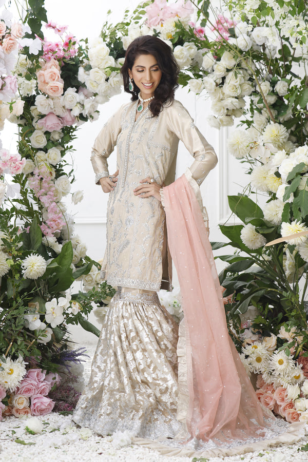 Wahajmkhan | Eden wedding Formals | GOLD GHARARA SUIT - Pakistani Clothes for women, in United Kingdom and United States