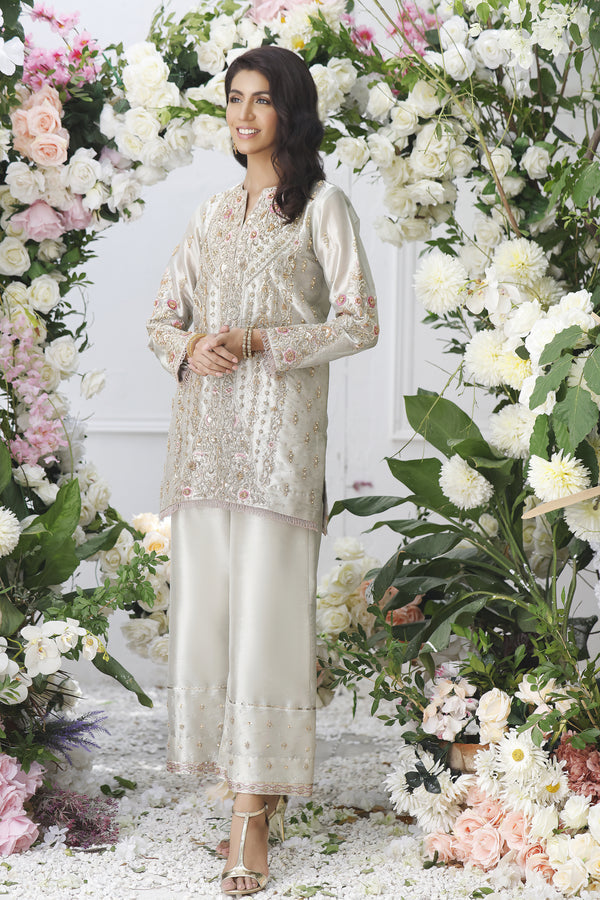 Wahajmkhan | Eden wedding Formals | SILVER SHORT JACKET - Pakistani Clothes for women, in United Kingdom and United States