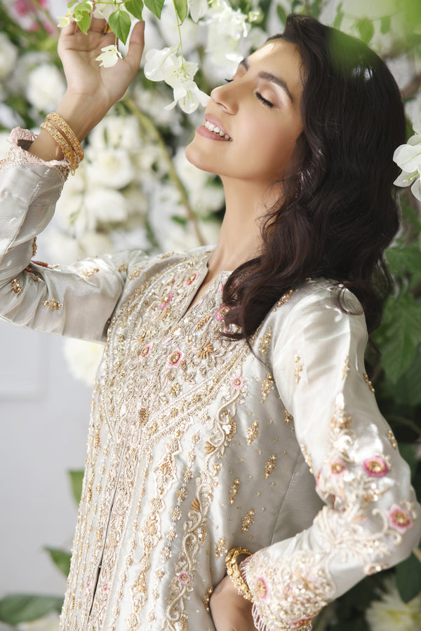 Wahajmkhan | Eden wedding Formals | SILVER SHORT JACKET - Pakistani Clothes for women, in United Kingdom and United States