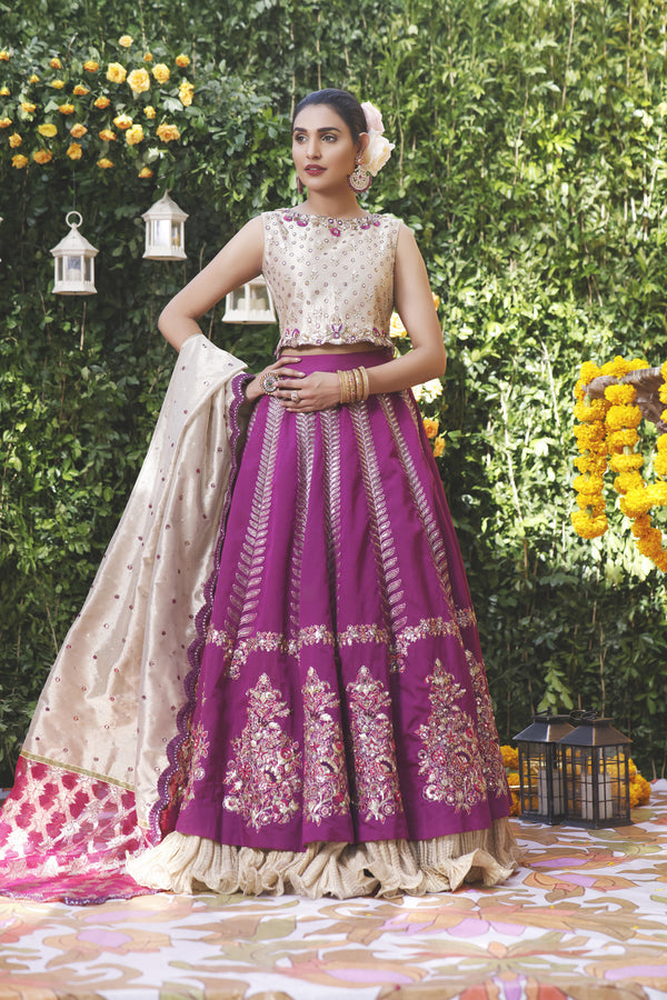 Wahajmbegum | Mehrunnisa Wedding Formals | PURPLE GOLD LEHNGA - Pakistani Clothes for women, in United Kingdom and United States