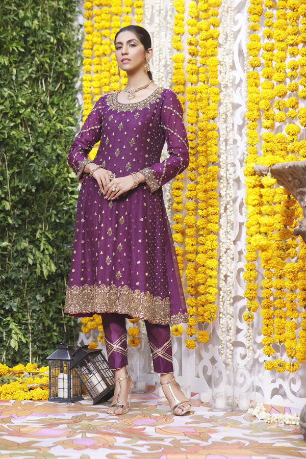 Wahajmbegum | Mehrunnisa Wedding Formals | PURPLE MAGENTA A-LINE OUTFIT - Pakistani Clothes for women, in United Kingdom and United States