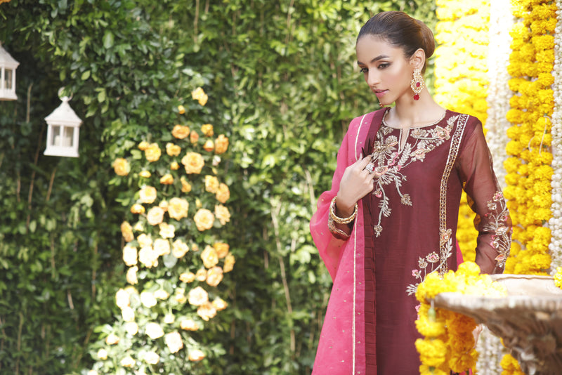 Wahajmbegum | Mehrunnisa Wedding Formals | MAROON BOX SHIRT OUTFIT - Pakistani Clothes for women, in United Kingdom and United States