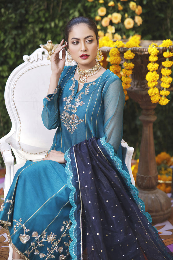 Wahajmbegum | Mehrunnisa Wedding Formals | TURQUOISE PANEL OUTFIT - Pakistani Clothes for women, in United Kingdom and United States