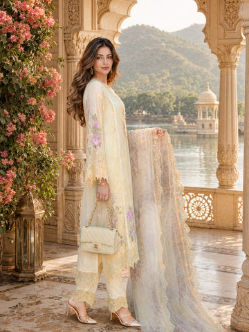 Saadia Asad | Nooriyah Luxury Chiffon | D5 - Pale Yellow