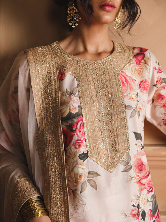 Humjoli | Luxury Collection | Beige Rose - Pakistani Clothes for women, in United Kingdom and United States