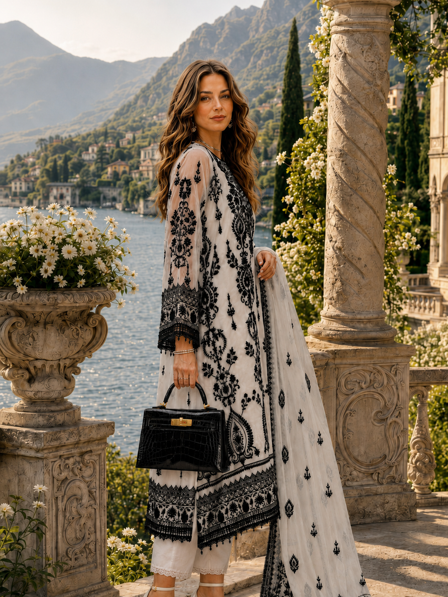 Saadia Asad | Nooriyah Luxury Chiffon | D4 - Monochrome Muse