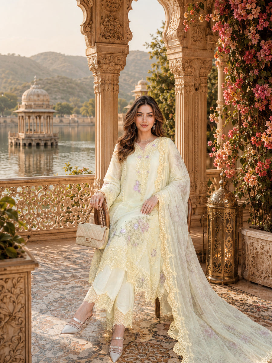Saadia Asad | Nooriyah Luxury Chiffon | D5 - Pale Yellow