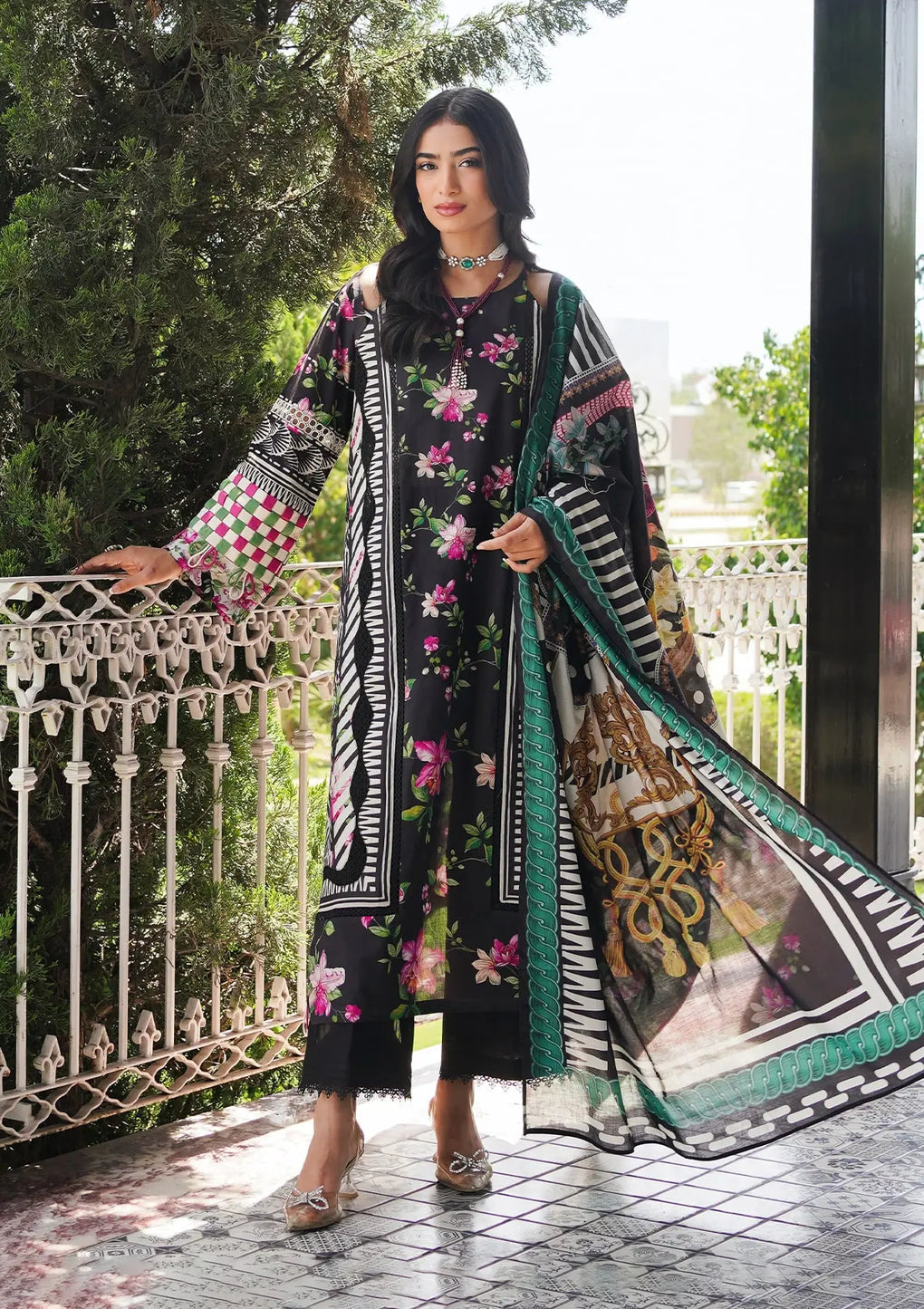 Elaf Premium | Printed Collection 24 | EEP-02A - Dark Floral - Pakistani Clothes for women, in United Kingdom and United States