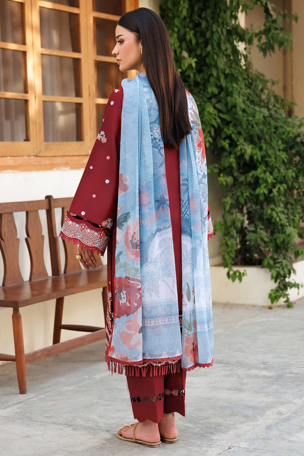 Farasha | Summer Weaves Embroidered Lawn | Crimson Glow