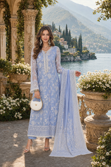 Saadia Asad | Nooriyah Luxury Chiffon | D3 - Dove Blue
