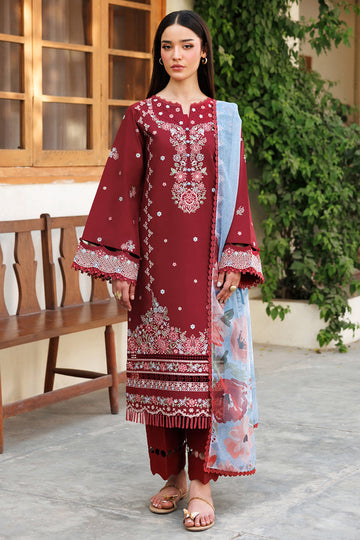 Farasha | Summer Weaves Embroidered Lawn | Crimson Glow
