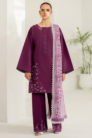 Farasha | Thread Lines Embroidered | Mauve Eclips