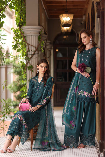 Noor by Saadia Asad | Eid Luxury Schiffli Laserkari 25 | D5- Teal