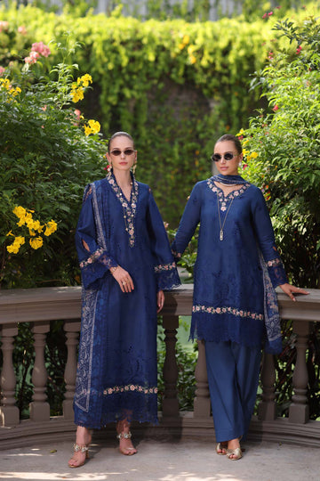 Noor by Saadia Asad | Eid Luxury Schiffli Laserkari 25 | D10- Royal Blue