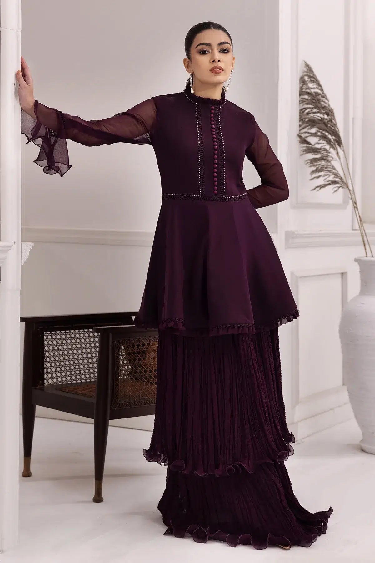 Alizeh | Formals Collection | Purple Frock 2 piece - RTW1001 - Pakistani Clothes for women, in United Kingdom and United States