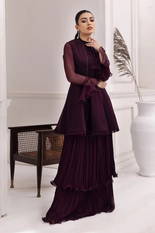 Alizeh | Formals Collection | Purple Frock 2 piece - RTW1001 - Hoorain Designer Wear - Pakistani Ladies Branded Stitched Clothes in United Kingdom, United states, CA and Australia