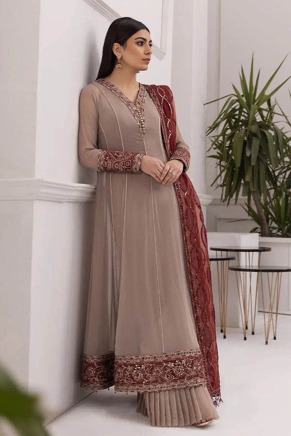 Alizeh | Formals Collection | Beige Dress 3 piece - RTW1010 - Hoorain Designer Wear - Pakistani Ladies Branded Stitched Clothes in United Kingdom, United states, CA and Australia