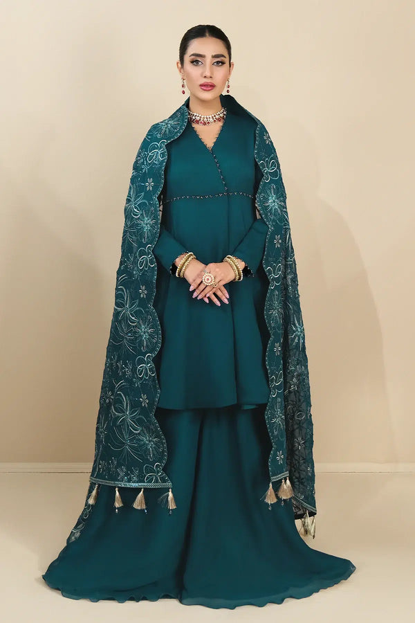 Alizeh | Formals Collection | Sea Green Peplum 3 piece - RTW1015 - Hoorain Designer Wear - Pakistani Ladies Branded Stitched Clothes in United Kingdom, United states, CA and Australia