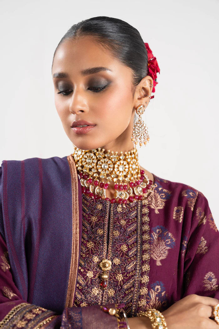 Alkaram | Festive Collection | FC-W-1A-23-3-Plum - Hoorain Designer Wear - Pakistani Ladies Branded Stitched Clothes in United Kingdom, United states, CA and Australia