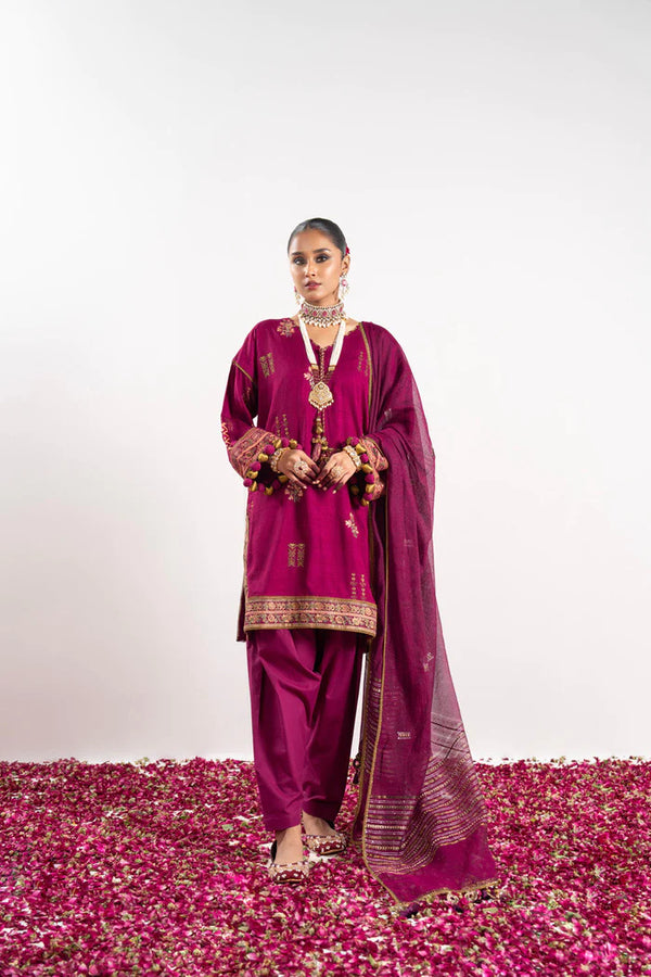 Alkaram | Festive Collection | FC-W-16E-23-3-Dark Pink - Hoorain Designer Wear - Pakistani Designer Clothes for women, in United Kingdom, United states, CA and Australia