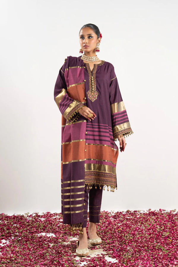 Alkaram | Festive Collection | FC-W-25I-23-3-Plum - Hoorain Designer Wear - Pakistani Ladies Branded Stitched Clothes in United Kingdom, United states, CA and Australia