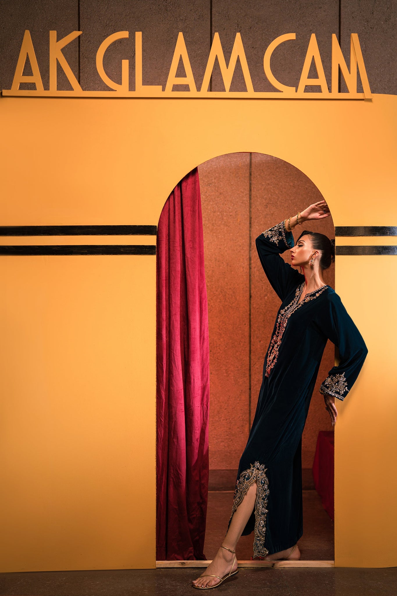 Ammara Khan | Rendezvous Velvet | Statement Teal Velvet Kaftan (D-06)