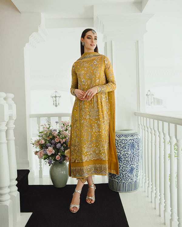 Maryum n Maria | Freesia Ariya Formals | SW23-510 - Ocher - Laleh - Hoorain Designer Wear - Pakistani Designer Clothes for women, in United Kingdom, United states, CA and Australia