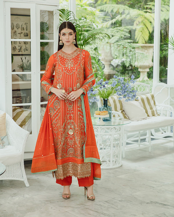 Maryum n Maria | Freesia Ariya Formals | SW23-509 - Tiger Orange - Mina - Hoorain Designer Wear - Pakistani Designer Clothes for women, in United Kingdom, United states, CA and Australia