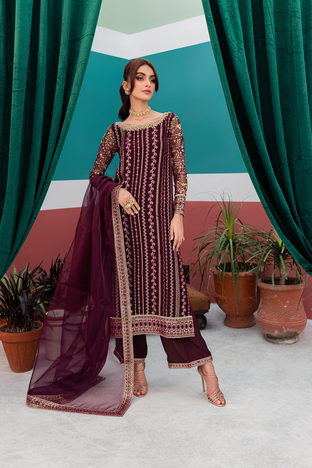 Batik | Desire Formal Dresses | Burgundy Abar - Pakistani Clothes for women, in United Kingdom and United States