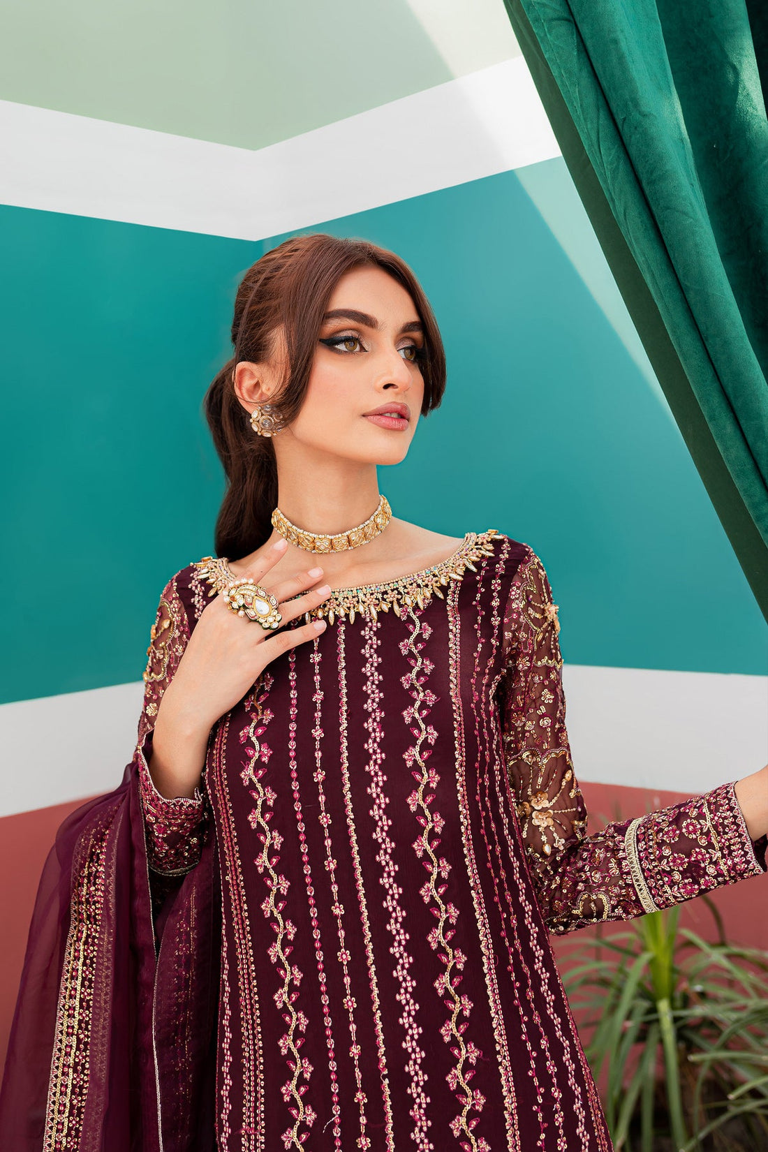 Batik | Desire Formal Dresses | Burgundy Abar - Pakistani Clothes for women, in United Kingdom and United States