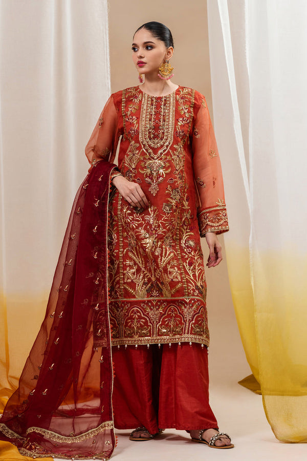 Beechtree | Luxe S’24 | TANGERINE ROUGE - Hoorain Designer Wear - Pakistani Ladies Branded Stitched Clothes in United Kingdom, United states, CA and Australia