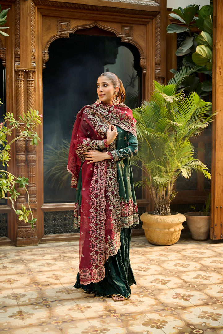 Dhanak | Bridal Couture | HF-3008 DARK GREEN - Hoorain Designer Wear - Pakistani Ladies Branded Stitched Clothes in United Kingdom, United states, CA and Australia