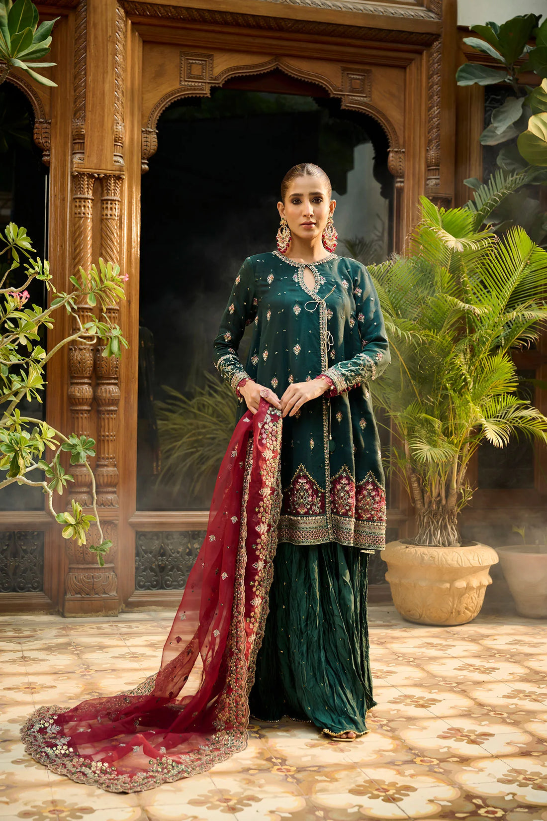 Dhanak | Bridal Couture | HF-3008 DARK GREEN - Pakistani Clothes for women, in United Kingdom and United States