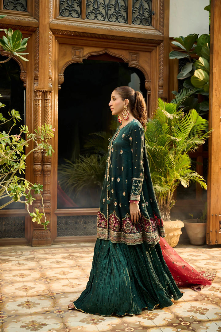 Dhanak | Bridal Couture | HF-3008 DARK GREEN - Hoorain Designer Wear - Pakistani Ladies Branded Stitched Clothes in United Kingdom, United states, CA and Australia