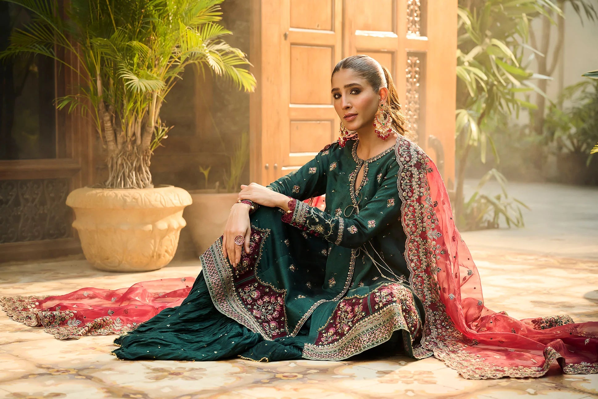 Dhanak | Bridal Couture | HF-3008 DARK GREEN - Pakistani Clothes for women, in United Kingdom and United States