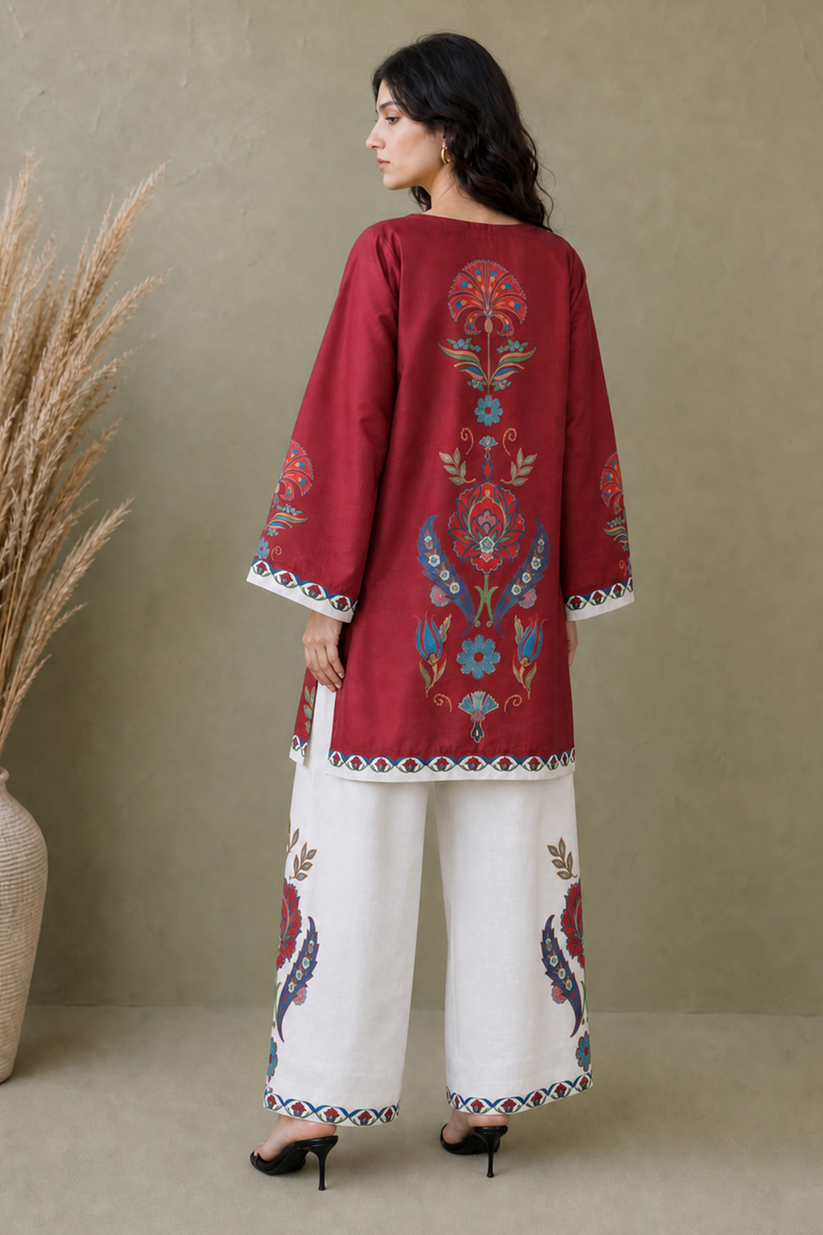 Saad Shaikh | Ease Fall Edit 26 | D-11 Co-ord Set Maroon and White