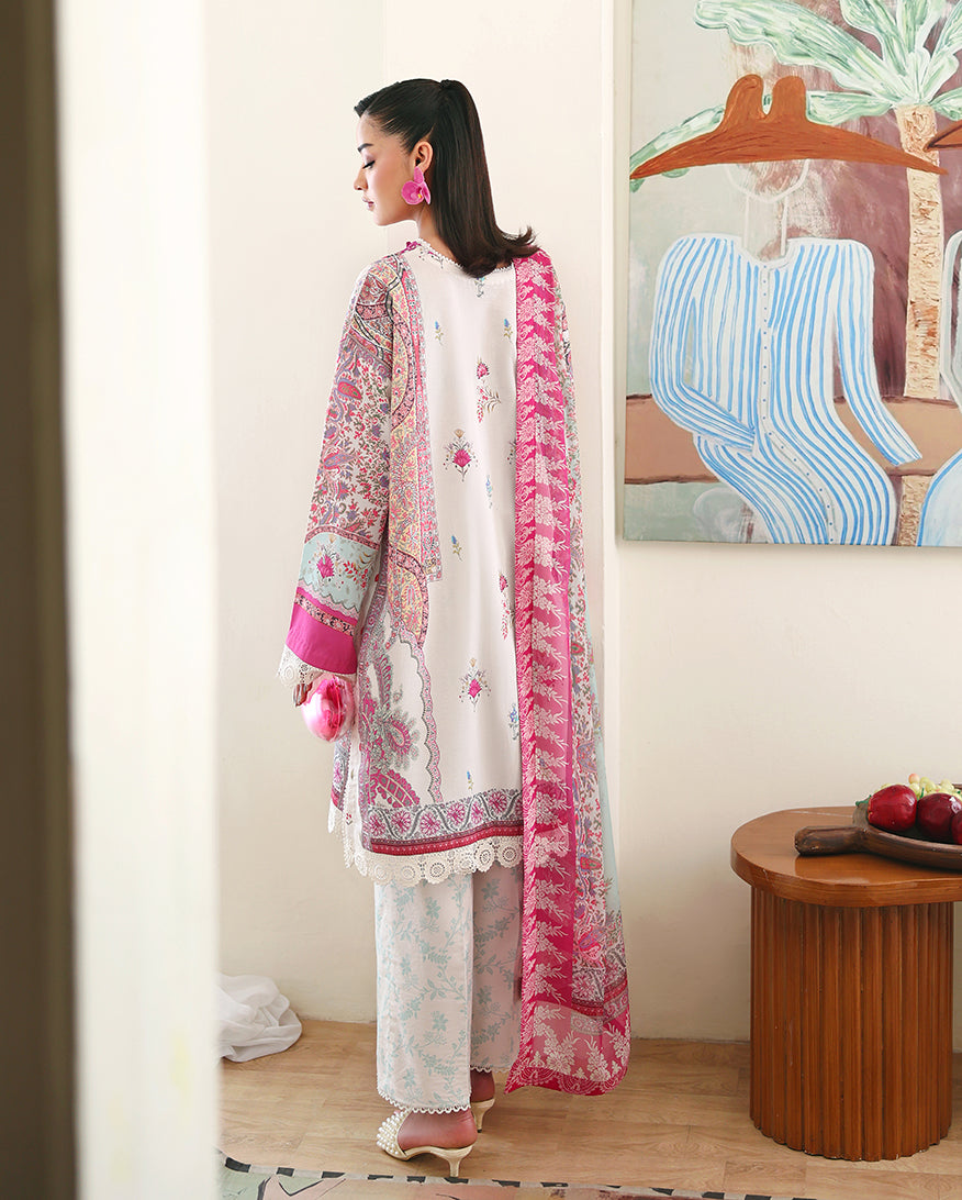 Roheenaz | Eclat Garden Printed Lawn | Coral Hibiscus