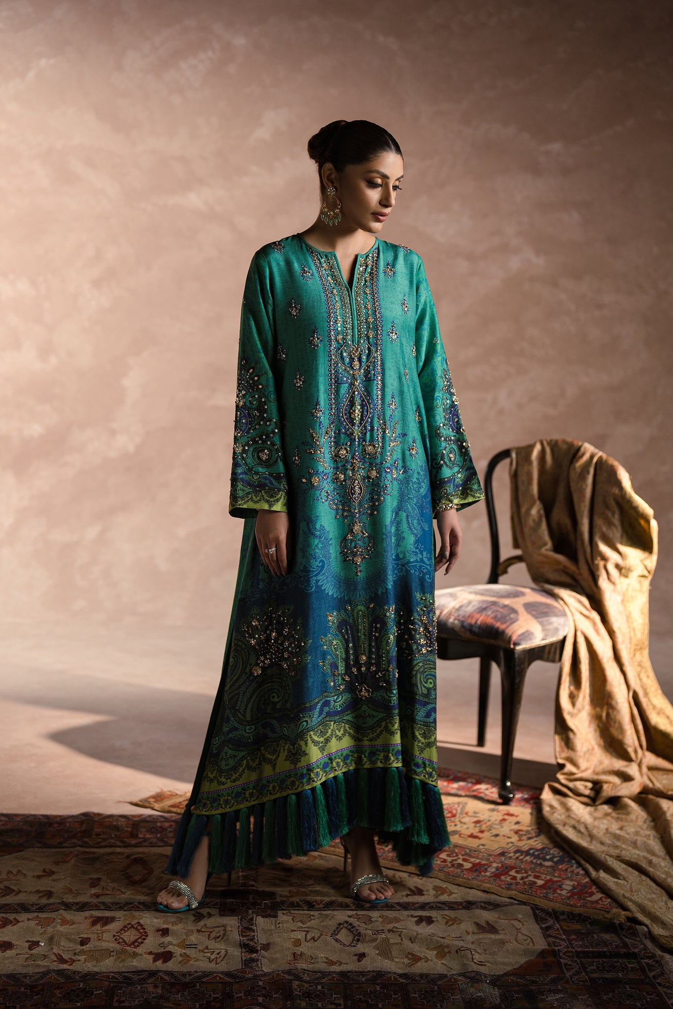 Ammara Khan | Symphony 24 | PEACOCK GARDEN KAFTAN SET (D-01)