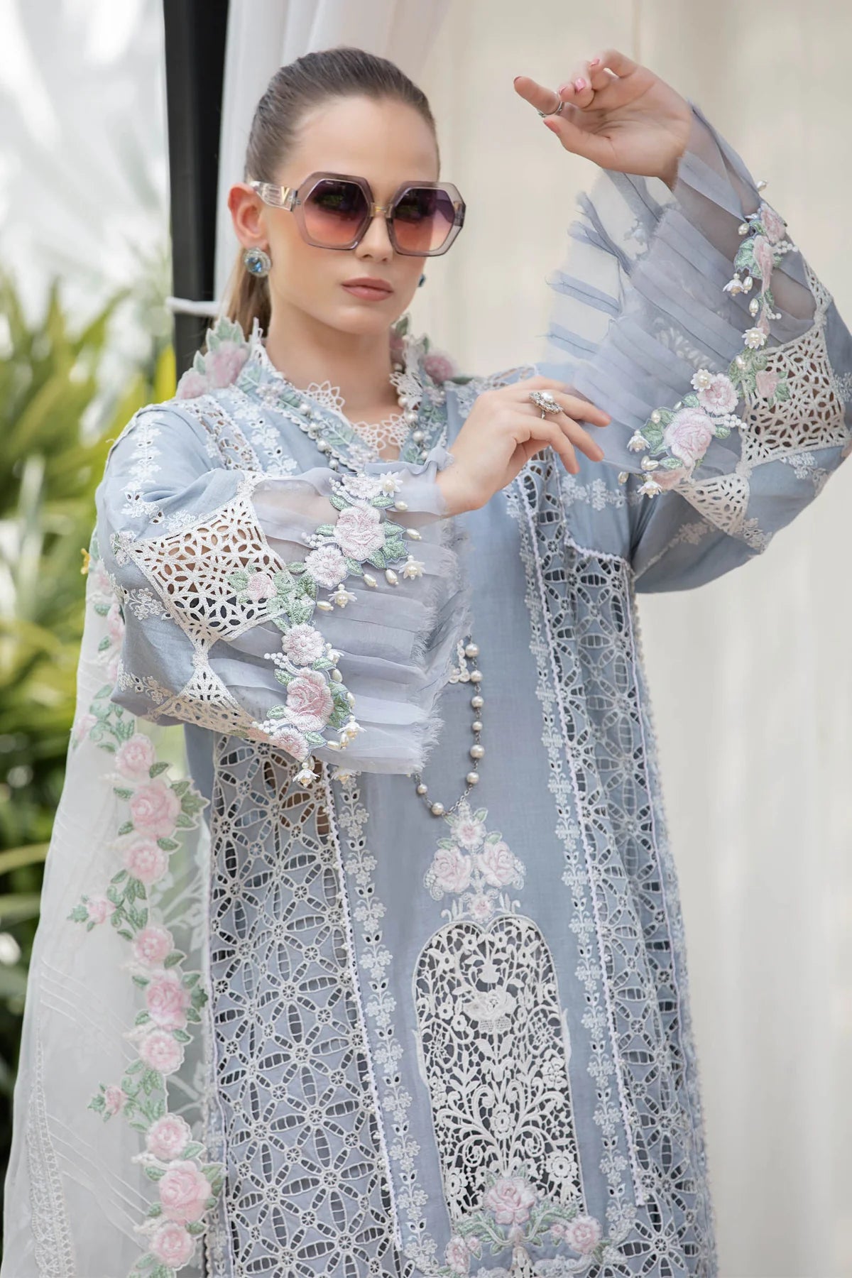 Maria B | Luxury Lawn | EL-23-10-Ice Blue - Pakistani Clothes for women, in United Kingdom and United States