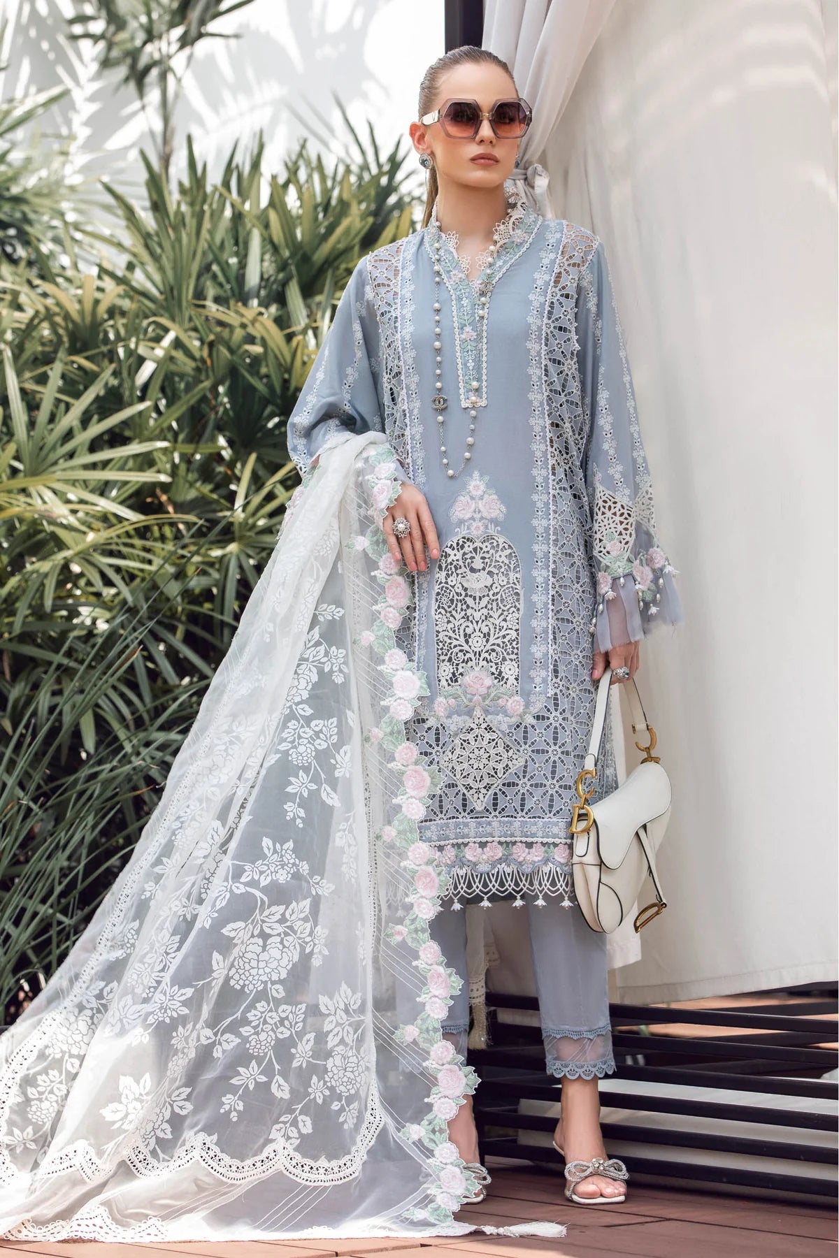 Maria B | Luxury Lawn | EL-23-10-Ice Blue - Pakistani Clothes for women, in United Kingdom and United States