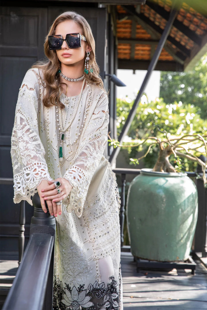 Maria B | Luxury Lawn | EL-23-02-Off White - Hoorain Designer Wear - Pakistani Ladies Branded Stitched Clothes in United Kingdom, United states, CA and Australia