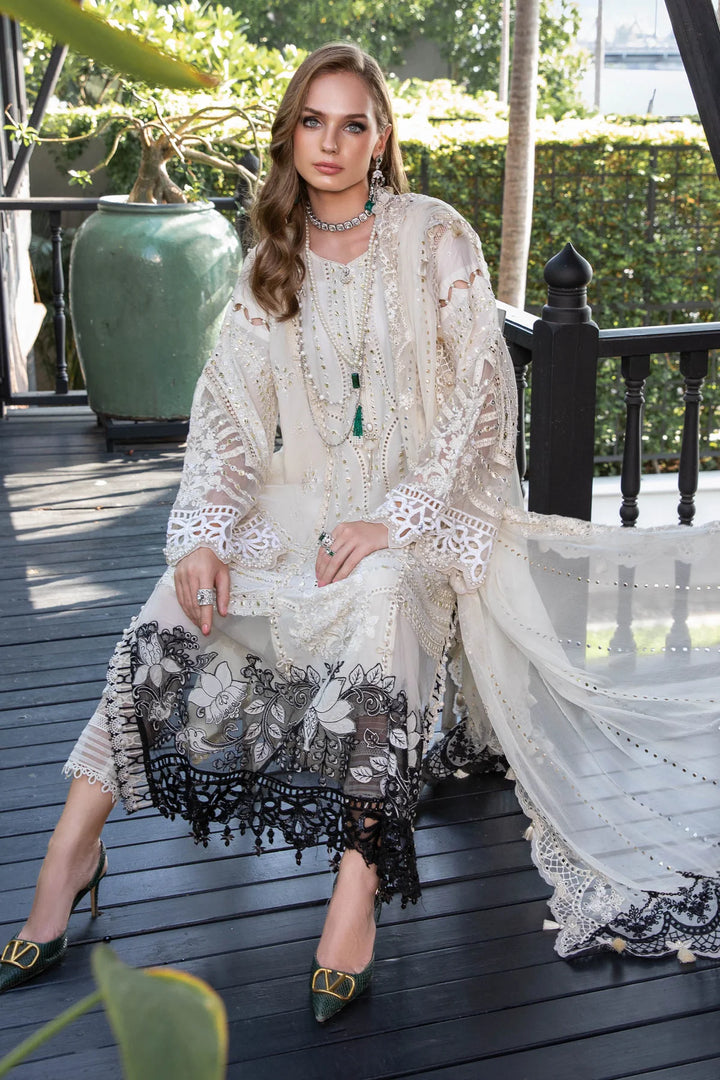 Maria B | Luxury Lawn | EL-23-02-Off White - Hoorain Designer Wear - Pakistani Ladies Branded Stitched Clothes in United Kingdom, United states, CA and Australia