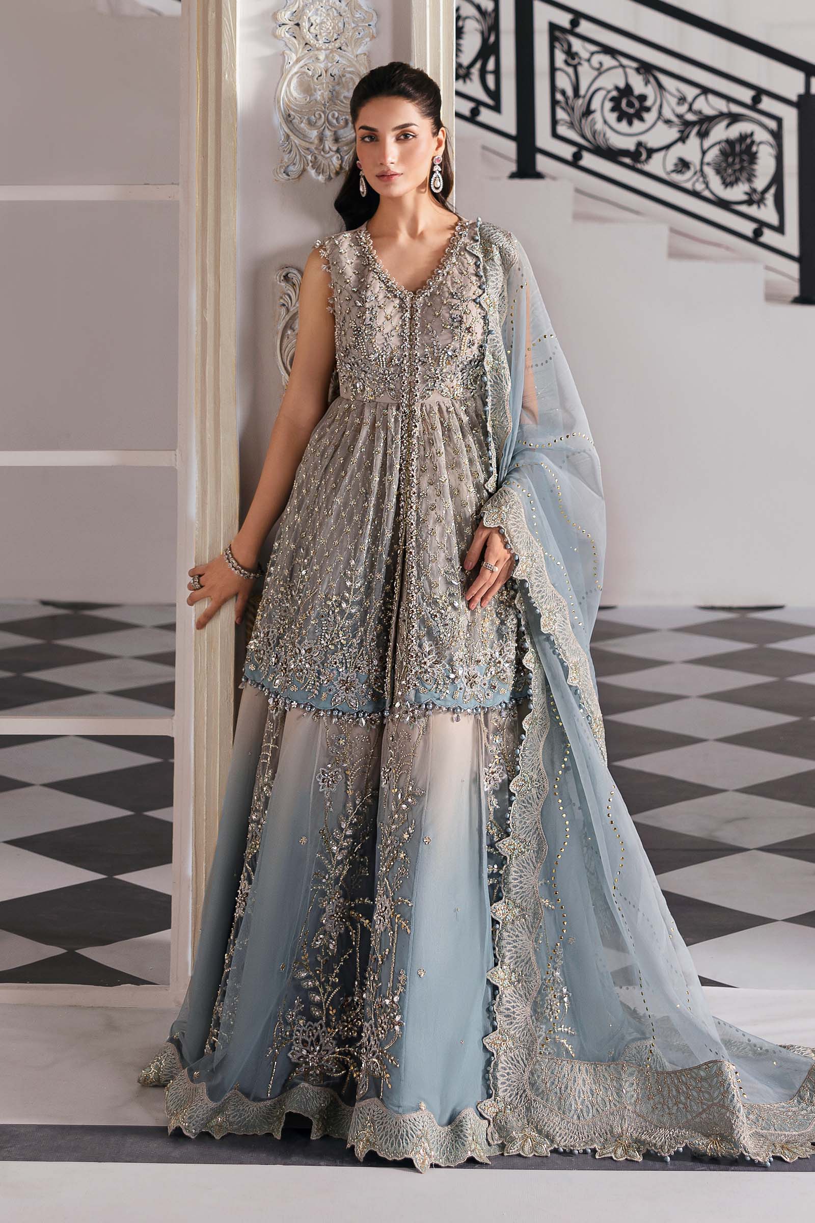 open lace back dress Chiffon net maria b party dress Model#C 63 – Nameera by Farooq main image 0