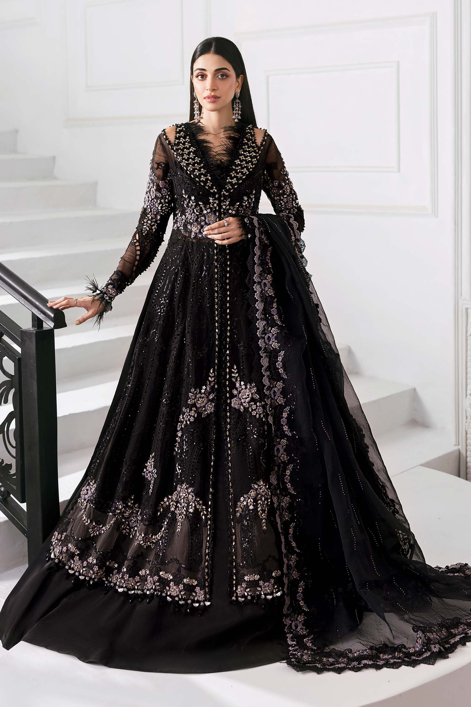 green emerald velvet dress Maria B Bridal Couture Roza  Ayla's Atelier