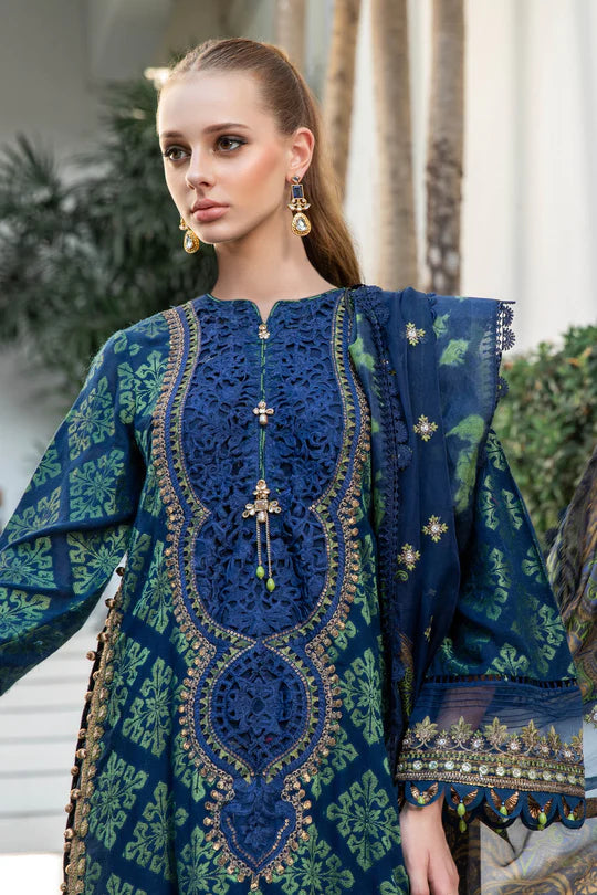 Maria B | Luxury Lawn | EL-23-08-Blue - Hoorain Designer Wear - Pakistani Ladies Branded Stitched Clothes in United Kingdom, United states, CA and Australia
