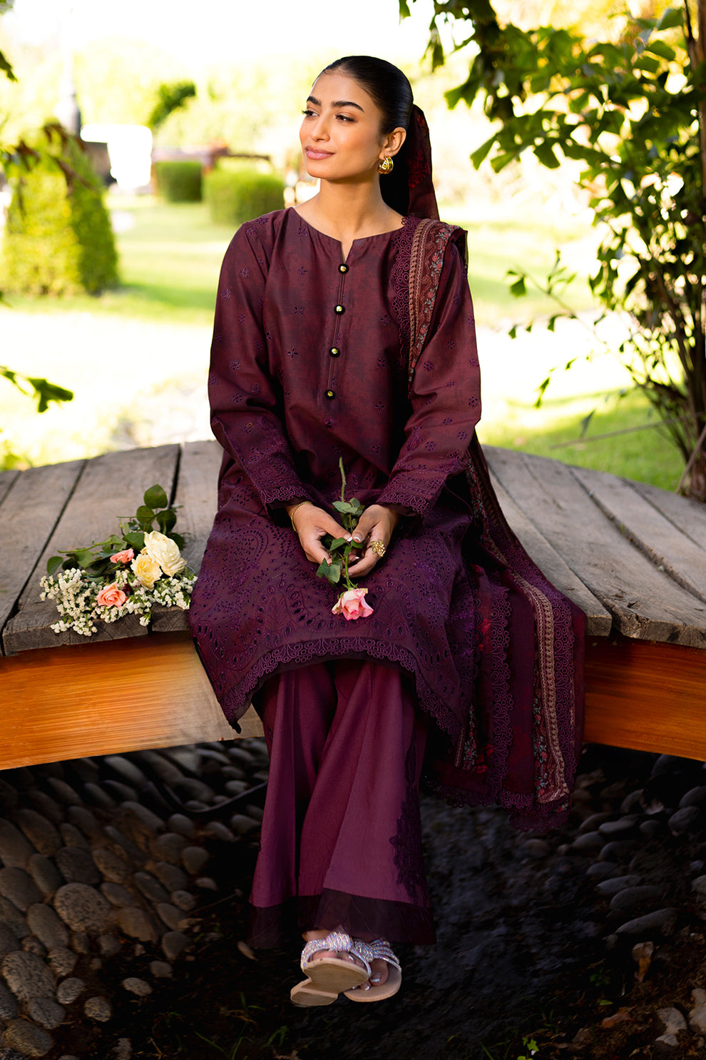 Neeshay | Summer Lines Printkari | CRIMSON - Pakistani Clothes for women, in United Kingdom and United States