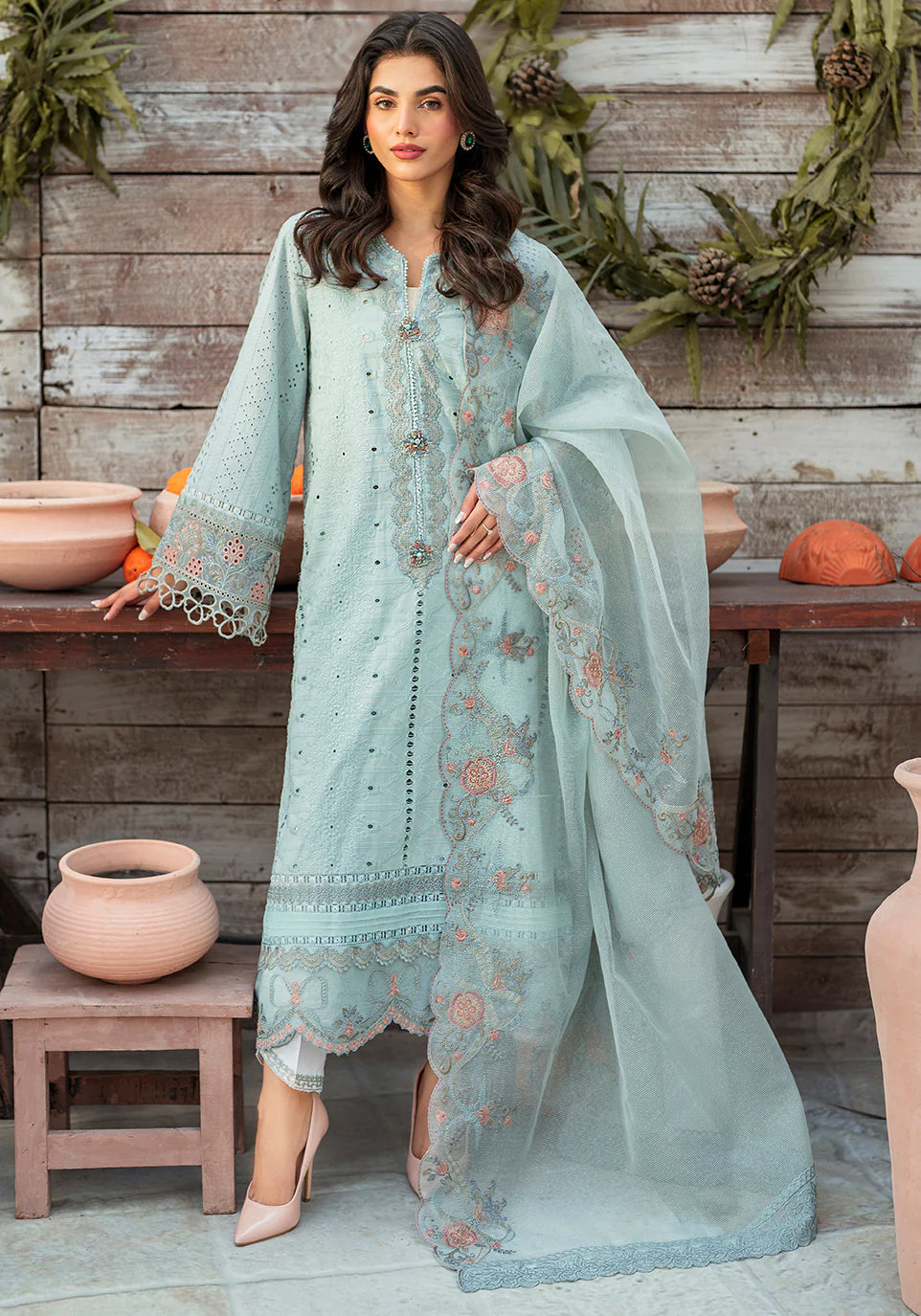 Zarqash | Belle Ame 24 | BL 009 BLEU VERT - Pakistani Clothes for women, in United Kingdom and United States